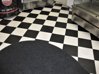 Amtico Spacia tiles (Ceramic Coal & Frost) & Heckmondwike Diamond matting Commercial shop flooring